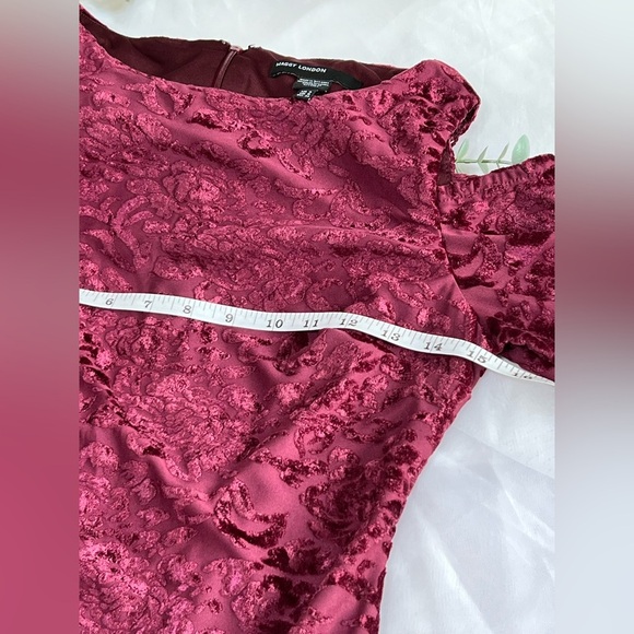 Maggy London Womens 4 Maroon Burnout Velvet Patterned Cold Shoulder Midi Dress - Picture 6 of 10